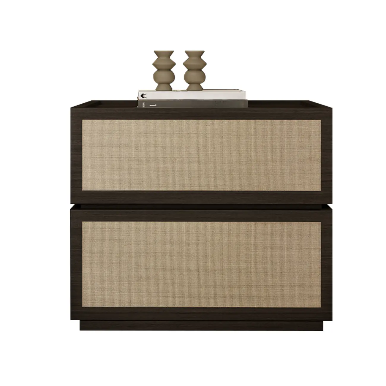 Dark Walnut 2-Drawer Fabric Wood Frame Nightstand