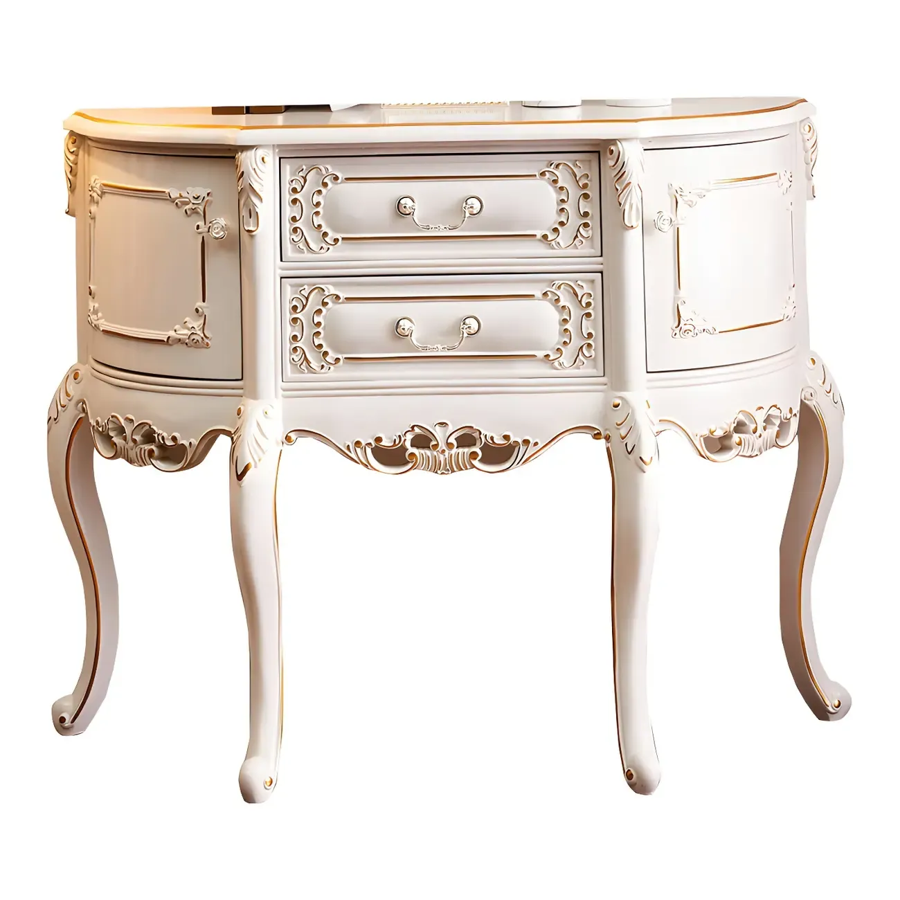French White Wood Console Table with Drawers in Scratchproof