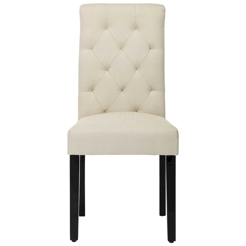 Fabric Upholstery High Back Tufted Parson Dining Chairs and Black Legs Set of 2