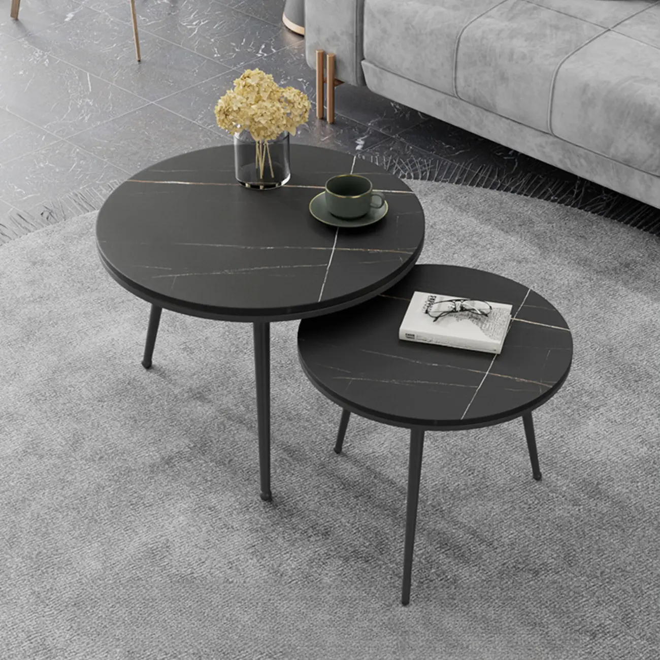 Modern Marble-Top 3 Legs Round Nesting Tables