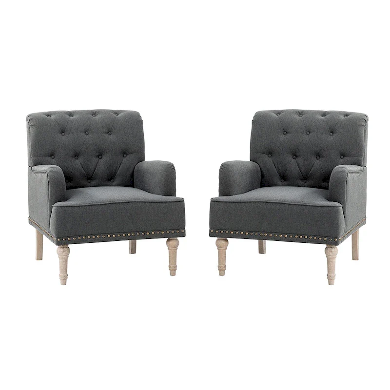 Geltrude Traditional Upholstered Accent Chair with Button Tufted Back Set of 2 by HULALA HOME
