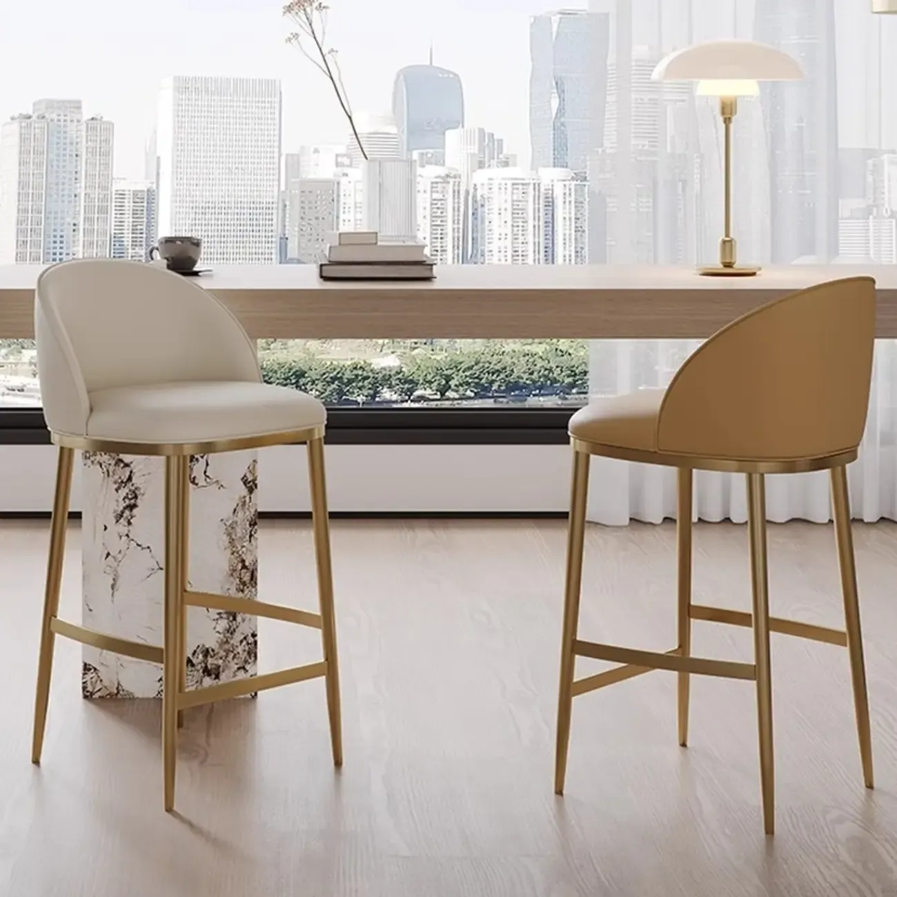 Mid Century Modern Leather Bar Stools Counter Height