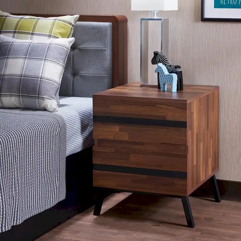 HomeRoots 23 Black And Brown End Table With Two Drawers - 18 X 20 X 23