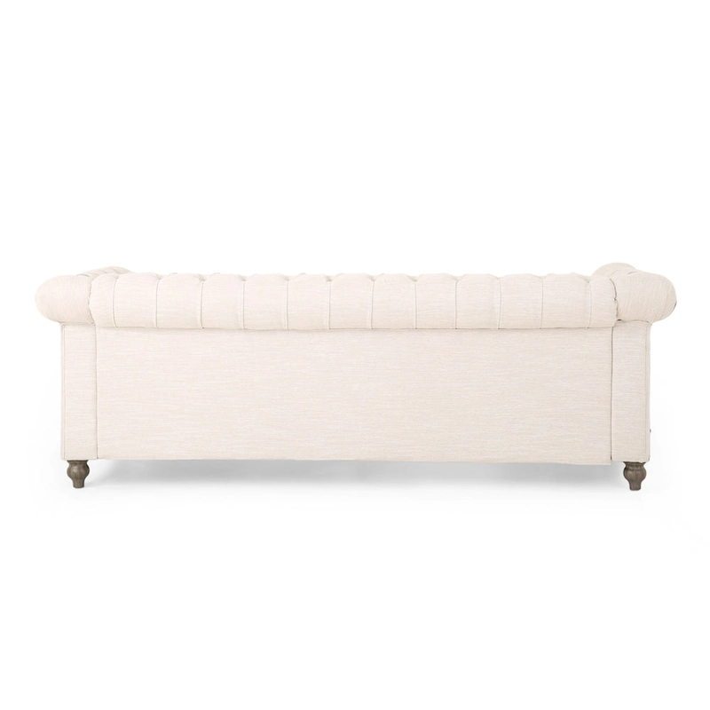 Beige Chesterfield Button Tufted 3-seater Sofa with Wood Legs