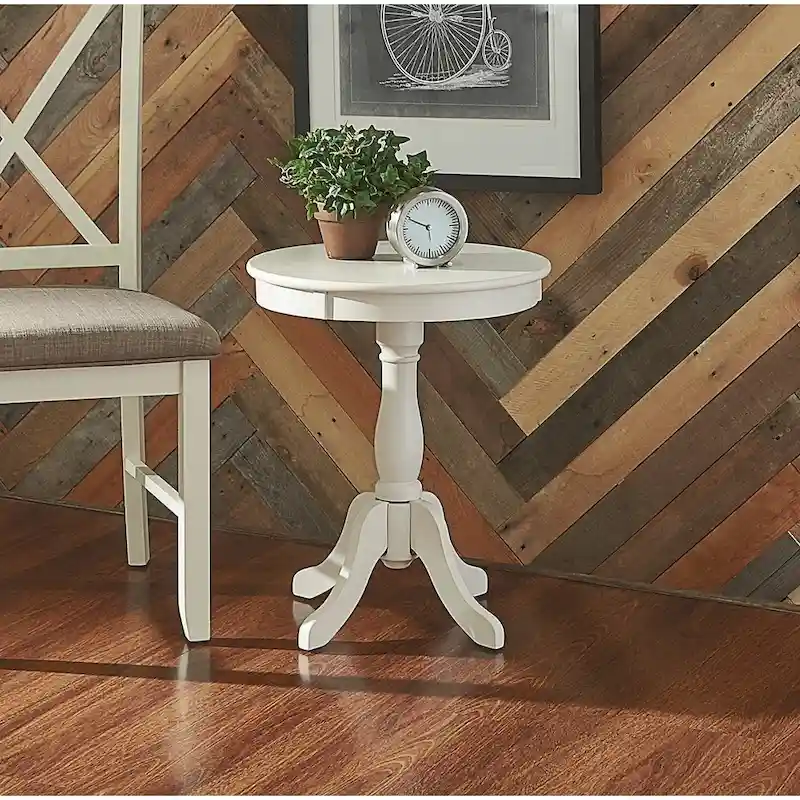 White Round Pedestal End Table