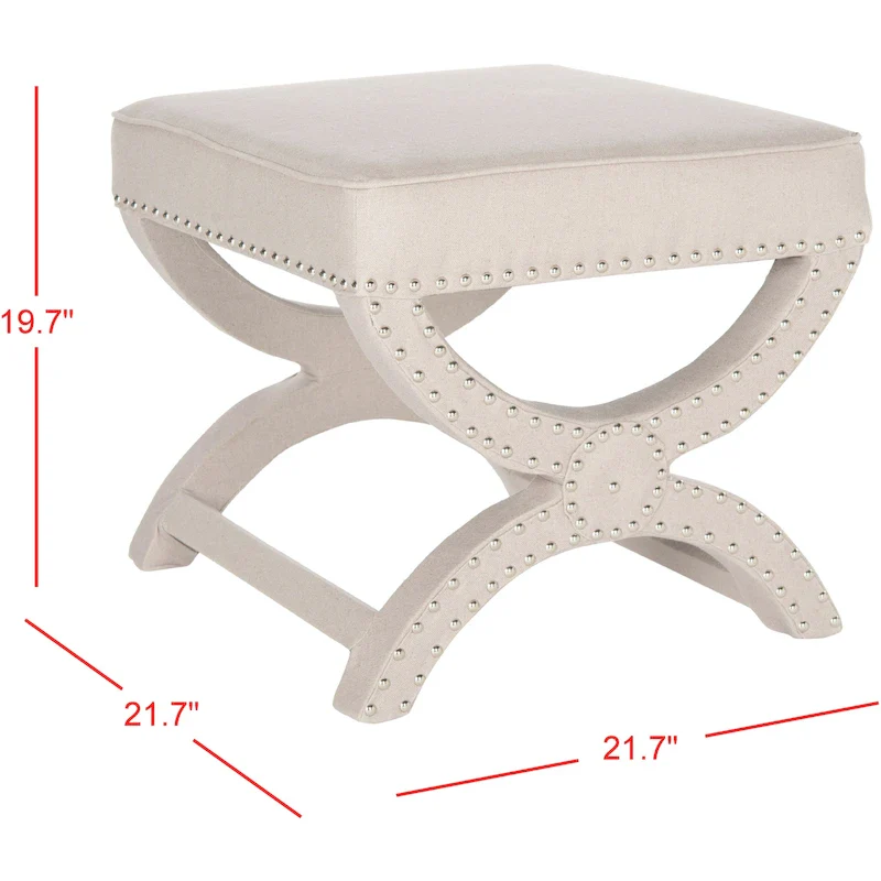 X-Frame Bench Ottoman – Linen Upholstered | Nail Head Detail | 1-Seat | 7 Colors