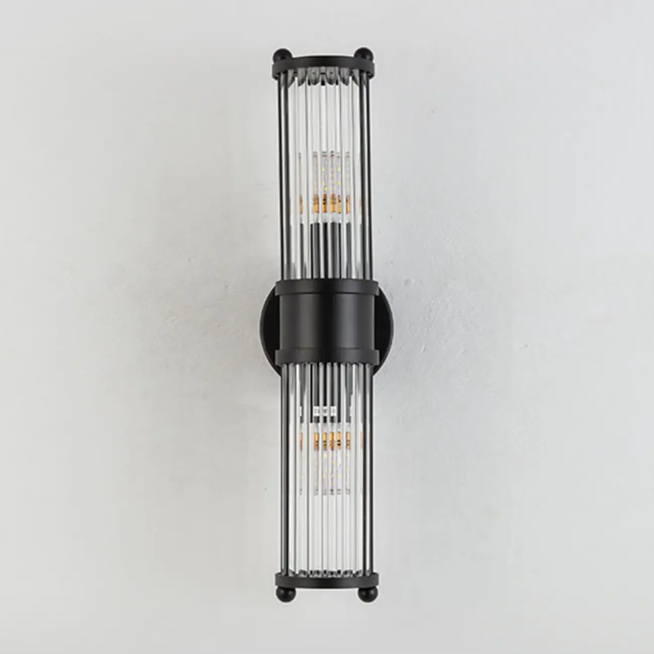 Vertical Brass Glass Cylinder Wall Sconce