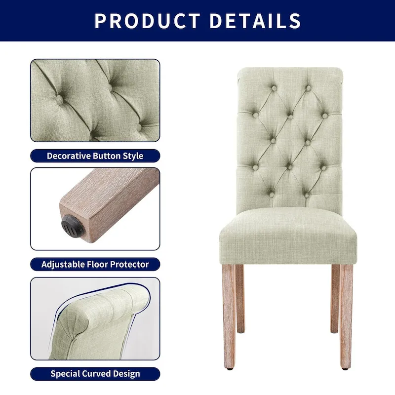 CHUN YI Linen Parsons Modern Button Dining Chair (Set of 2)