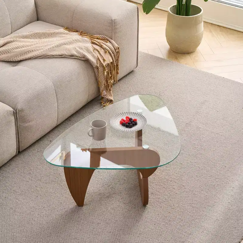 Mid-Century Modern Farmhouse Coffee Table, Brown Wood Center Table for Living Room