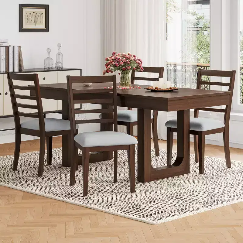 Set of 2/4 Farmhouse Dining Chairs Upholstered Dining Chairs Armless Chairs with High Ladder Back, Natural/Brown+Beige-ModernLuxe