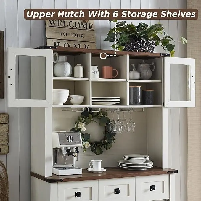 Farmhosue Bar Cabinet, Kitchen Buffet, Coffee Bar Sideboard Table - N/A