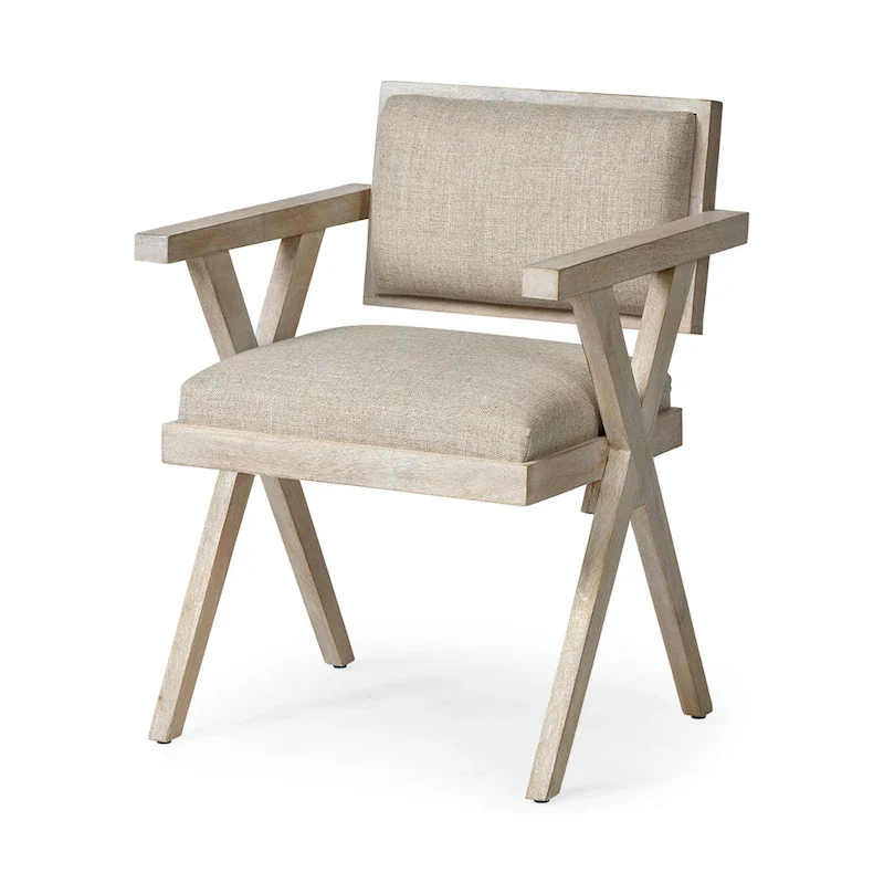 Beige Fabric Wrap Seat With Blonde Solid Wood Frame Dining Chair - 23W x 22D x 31.5H