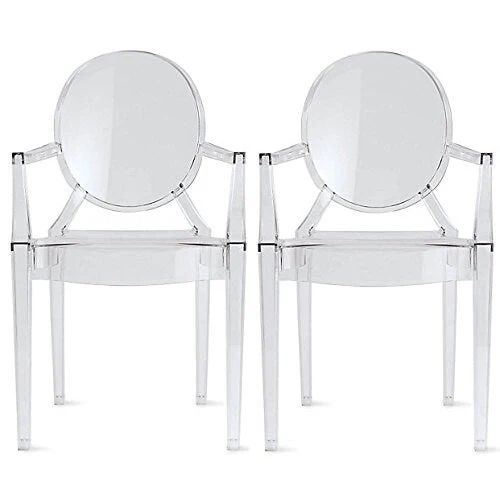 Set of 2 Stacking Lucite Chairs Transparent For Kitchen Patio Outdoor Dining Room Living Bedroom Party With Oval Back Office