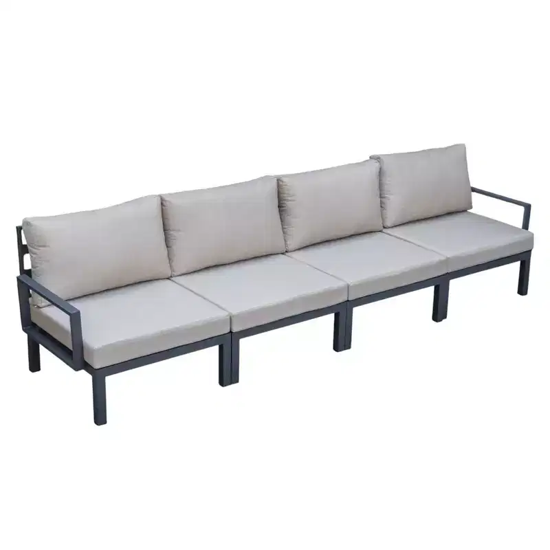 LeisureMod Hamilton Aluminum Patio Armchairs Set of 4  Modern Outdoor Chairs with Cushions, Weather-Resistant Seating for Patio, Deck, Porch