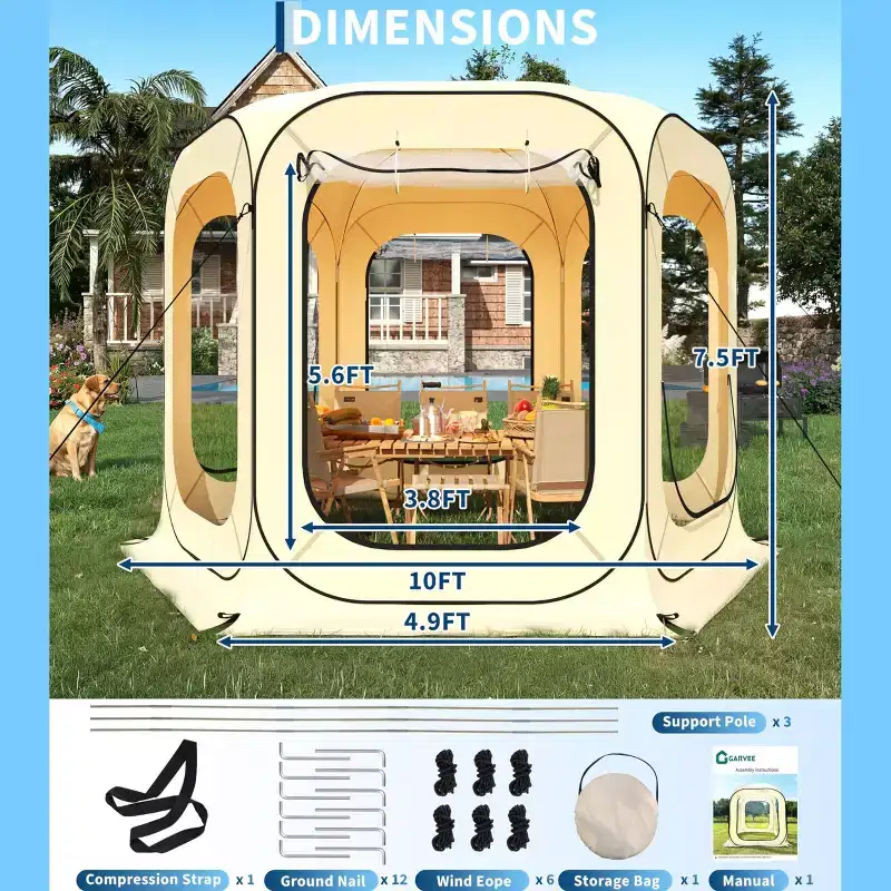Pop Up Tent, Portable Canopy Tent with Mesh Mosquito Net, Screen House Room Canopy Shade Screen 10 x 10 FT with Carry Bag for Patio, Backyard, Deck