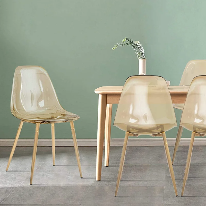 Modern Kitchen Dining Side Chair with Metal Legs, Set of 4, Amber