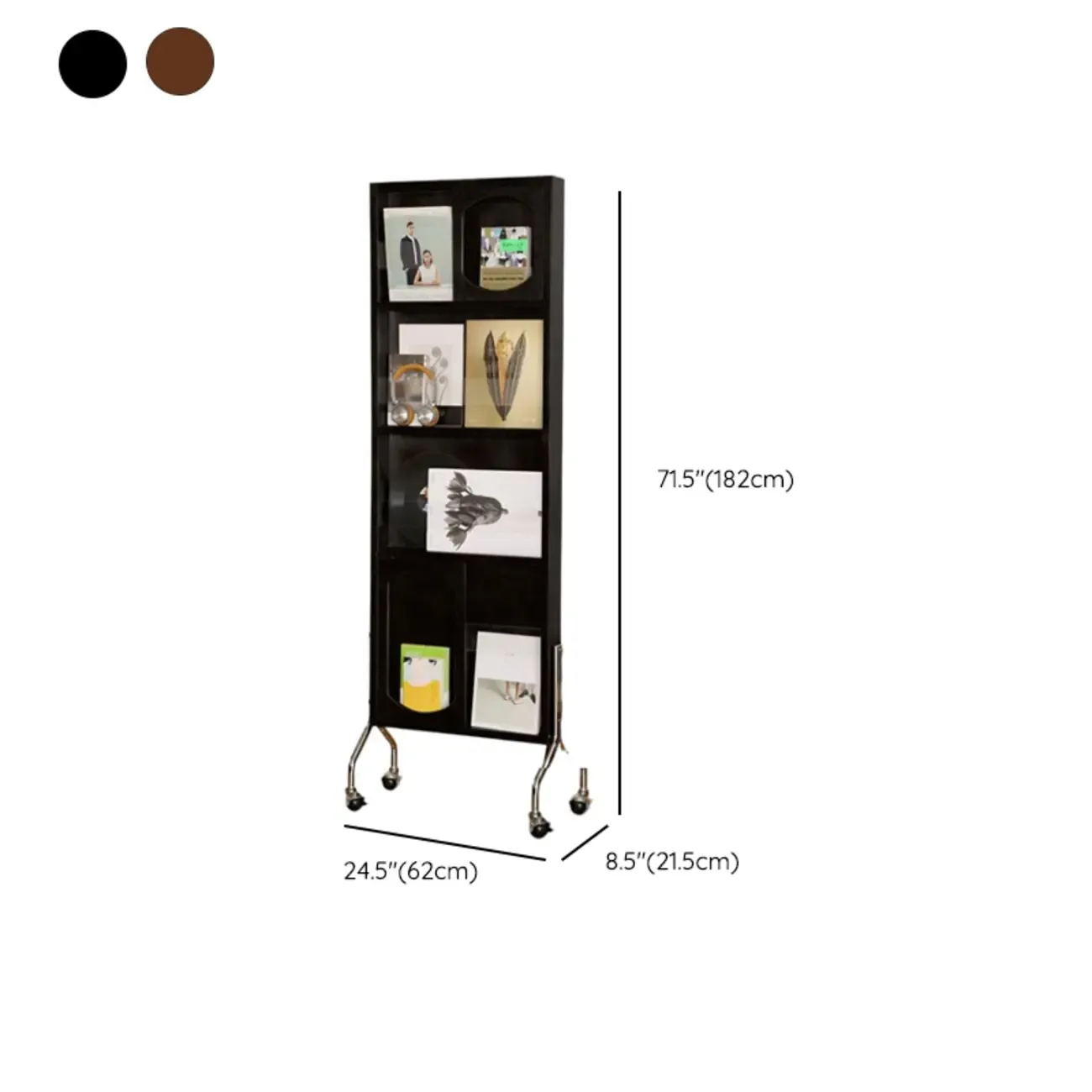 Vertical Wooden Closed Back 5-Shelf Mobile Bookcase