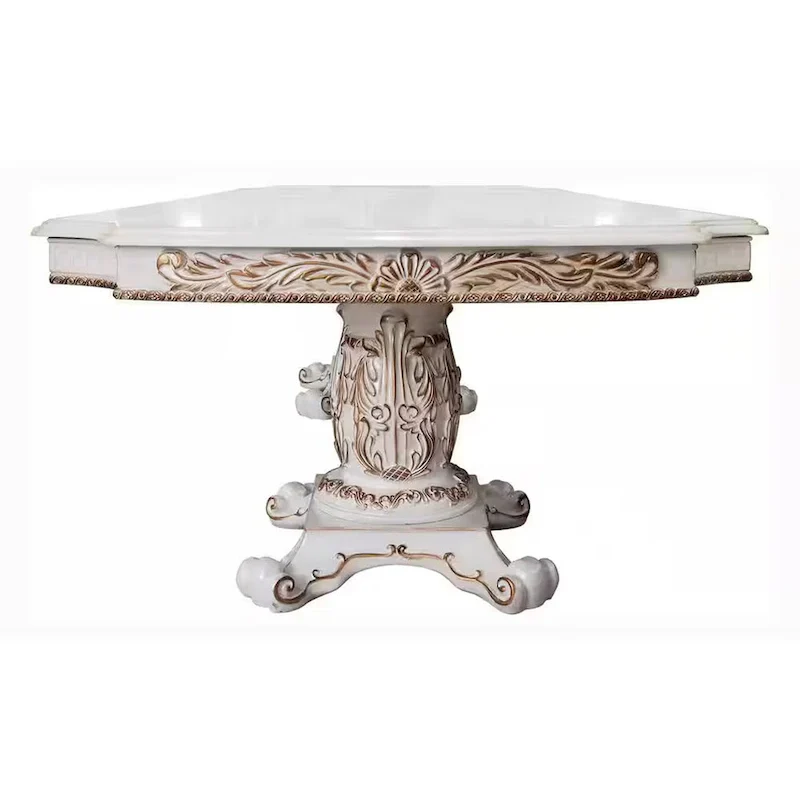 Antoine Dining Table, Double Pedestal, 84-120 Inch Antique Pearl White