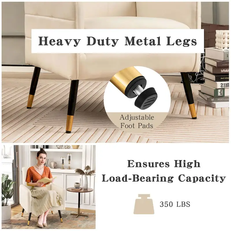 Costway Linen Fabric Accent Chair Modern Single Sofa Chair with Solid - See Details