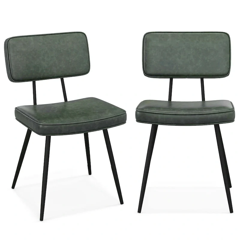Green/Brown PU Leather Dining Chair with Metal Frame, Set of 2