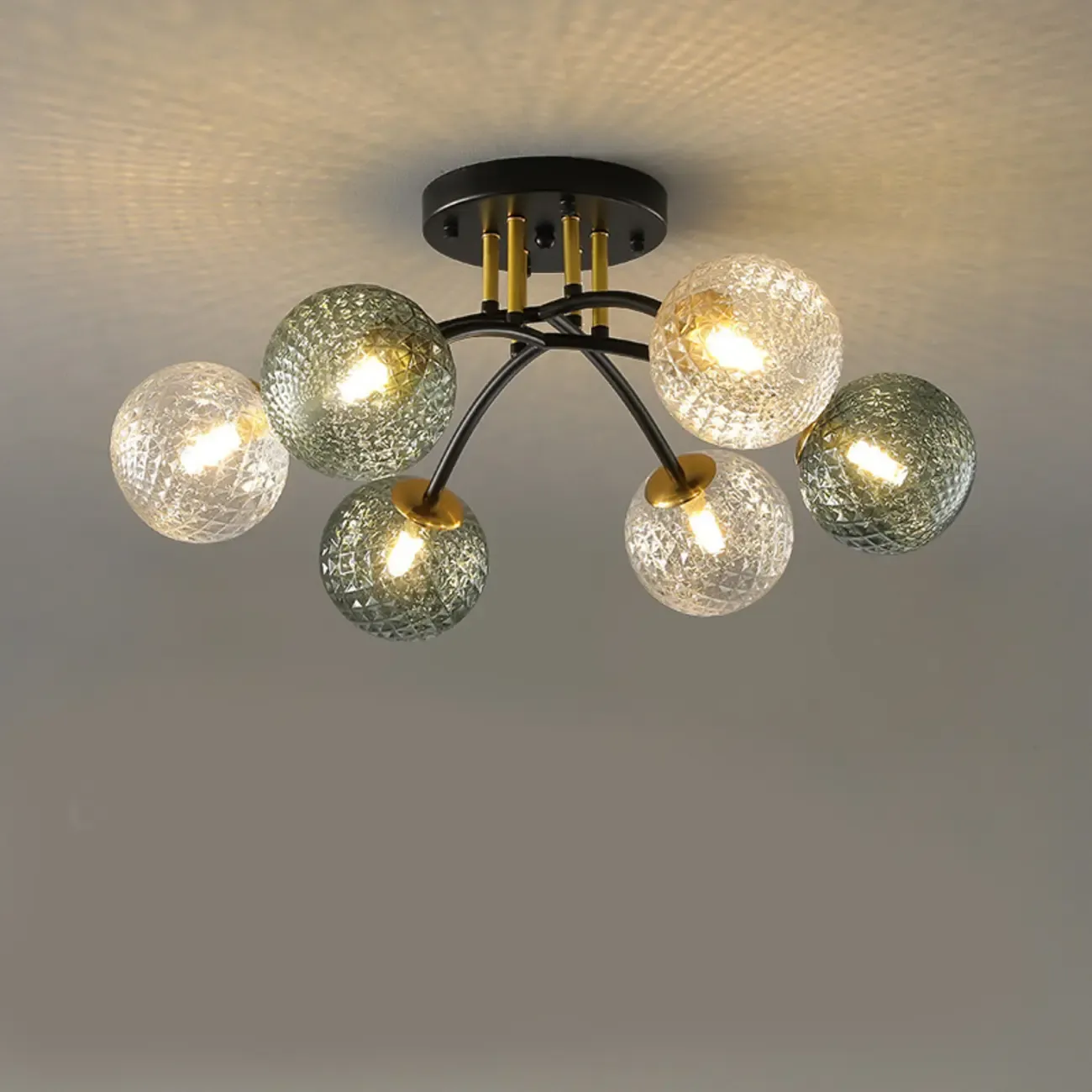 Modern Smoke Grey Glass Sphere Semi Flush Ceiling Light