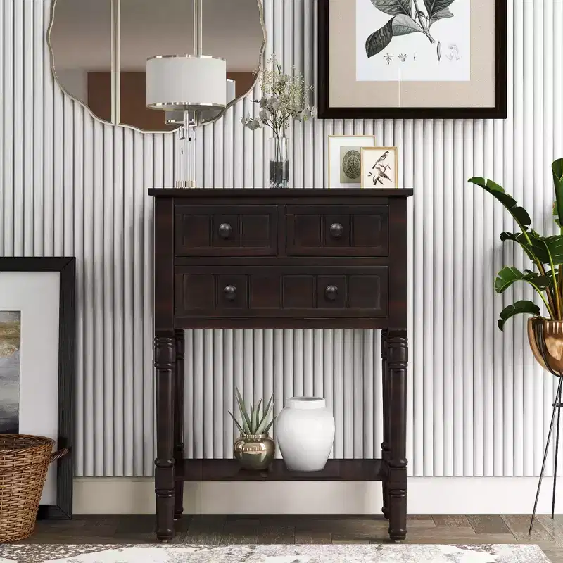 Whisen Classic Narrow Console Table with Three Storage Drawers and Bottom Shelf