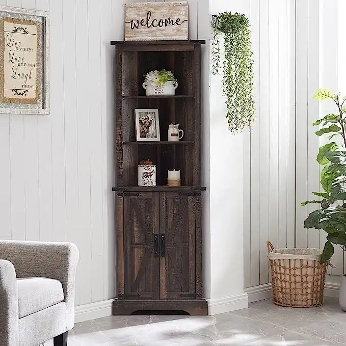 Farmhouse Tall Corner Cabinet, Storage Cabinet, Home Space Saver