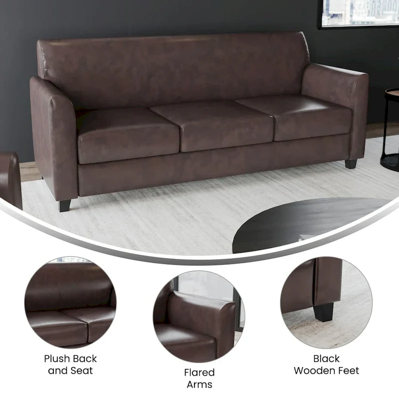 LeatherSoft Sofa with Clean Line Stitched Frame - 70W x 29D x 32.25H