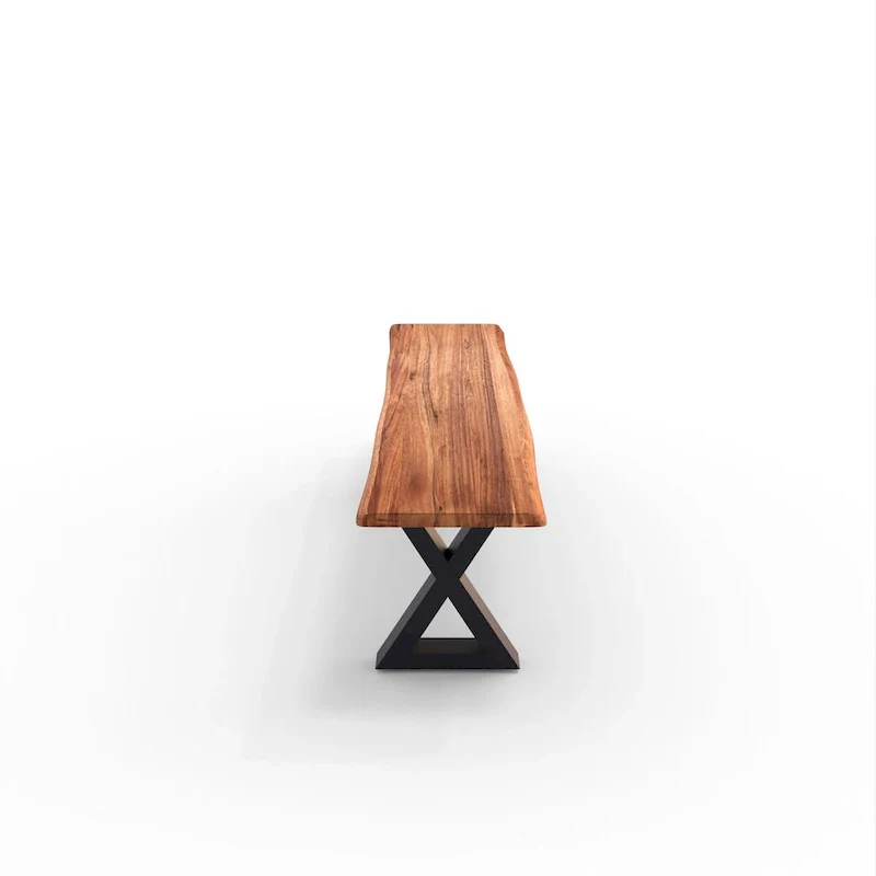 Solid Wood Bench with Metal X Legs