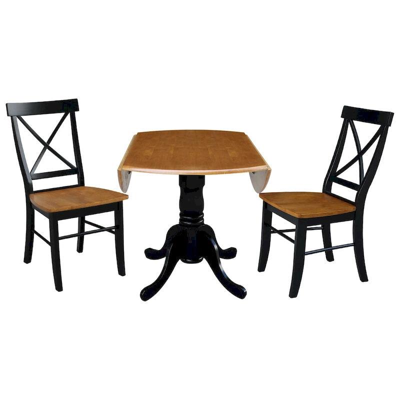 42 Solid Wood Dual Drop Leaf Table With 2 X-Back Chairs - 3 Piece Set