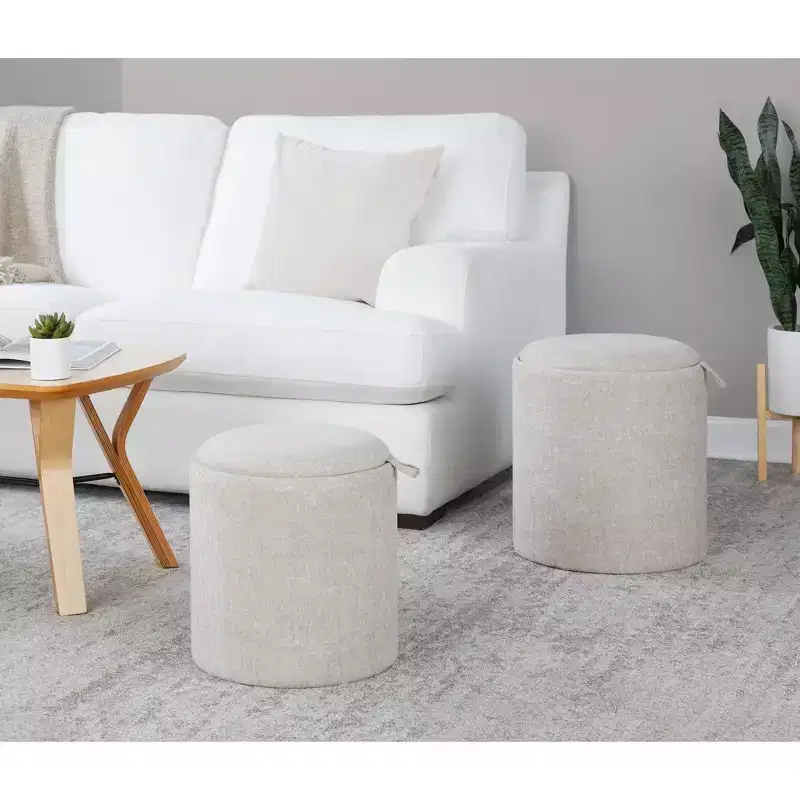 LumiSource Tray Nesting Ottoman Set Light Brown Fabric/Natural Wood