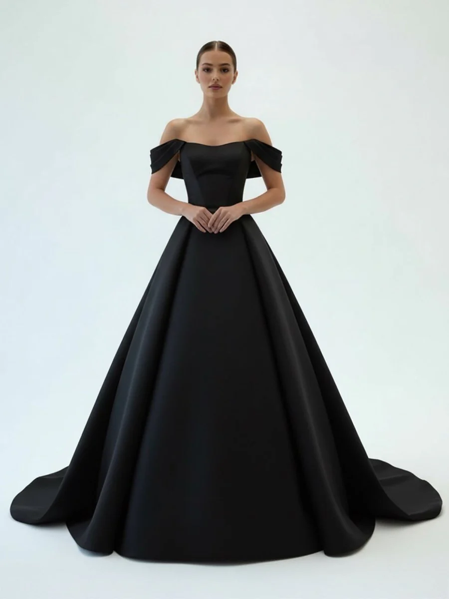 Elegant A-Line Off the Shoulder White Satin Wedding Dresses