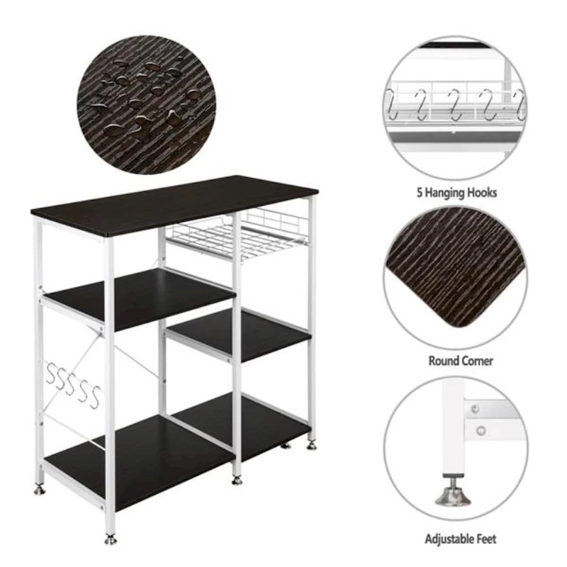 Kitchen Bakers Rack Utility Storage Shelf Microwave Stand 3-Tier Table For Spice Rack Organizer Workstation, Dark Brown
