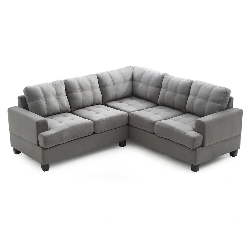 Tufted Microsuede L-Shape Sectional Sofa - 80 - Gray