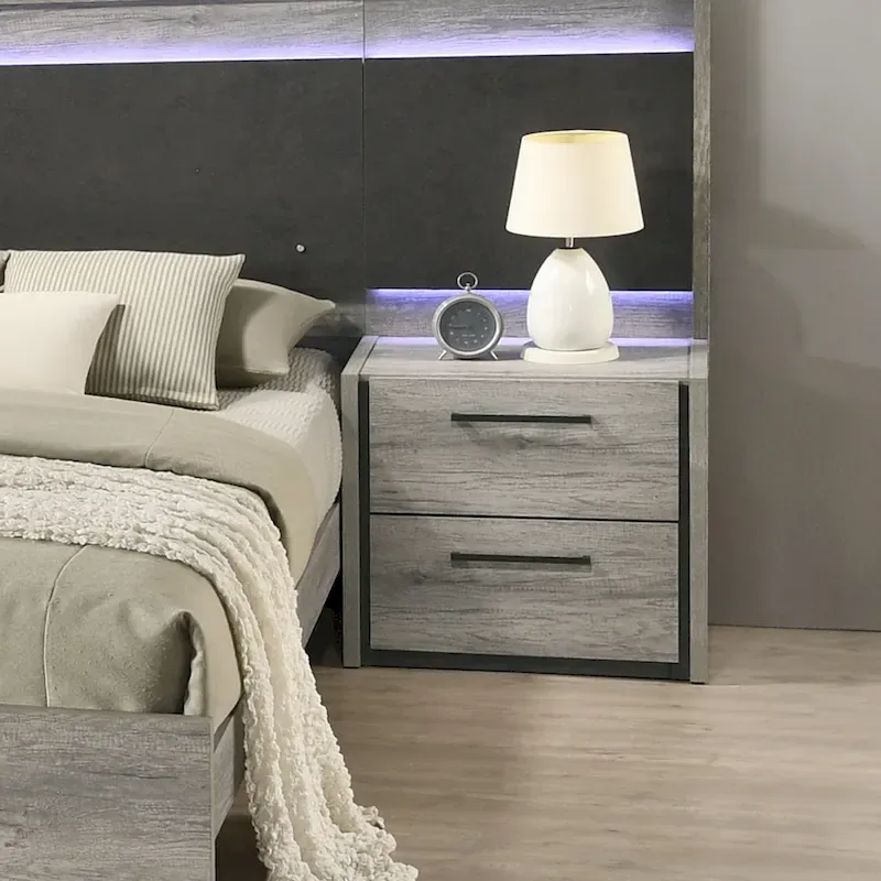 Roundhill Furniture Lenca LED Wallbed with Nightstands - Weathered Gray