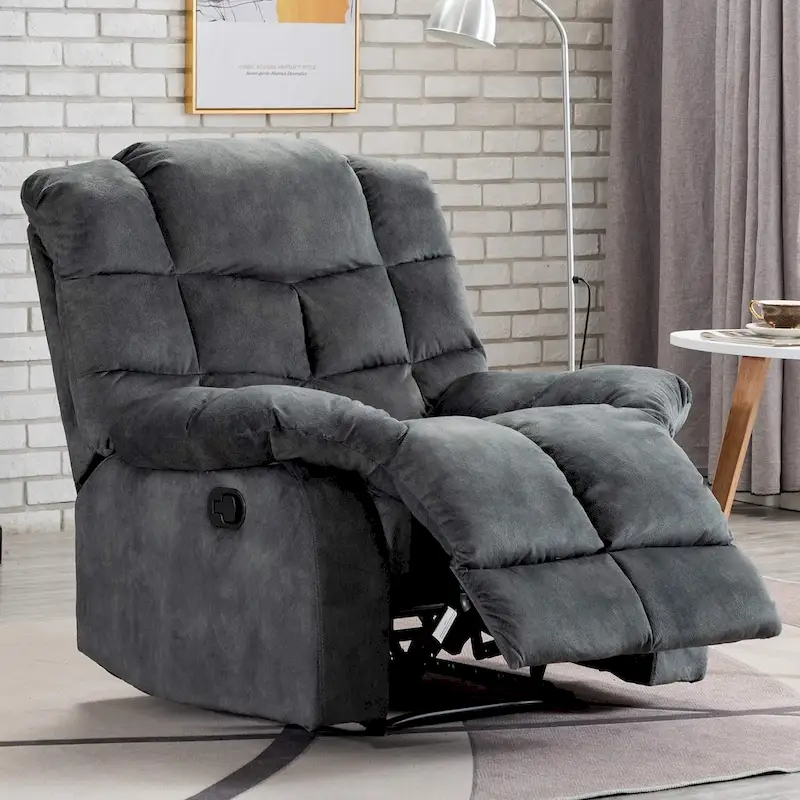 Grey / Suede / Brown Manual Recliner Chair, Single Seat