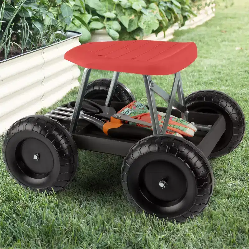 Garden Cart Rolling Stool Gardening Seat with Wheels and Tool Tray