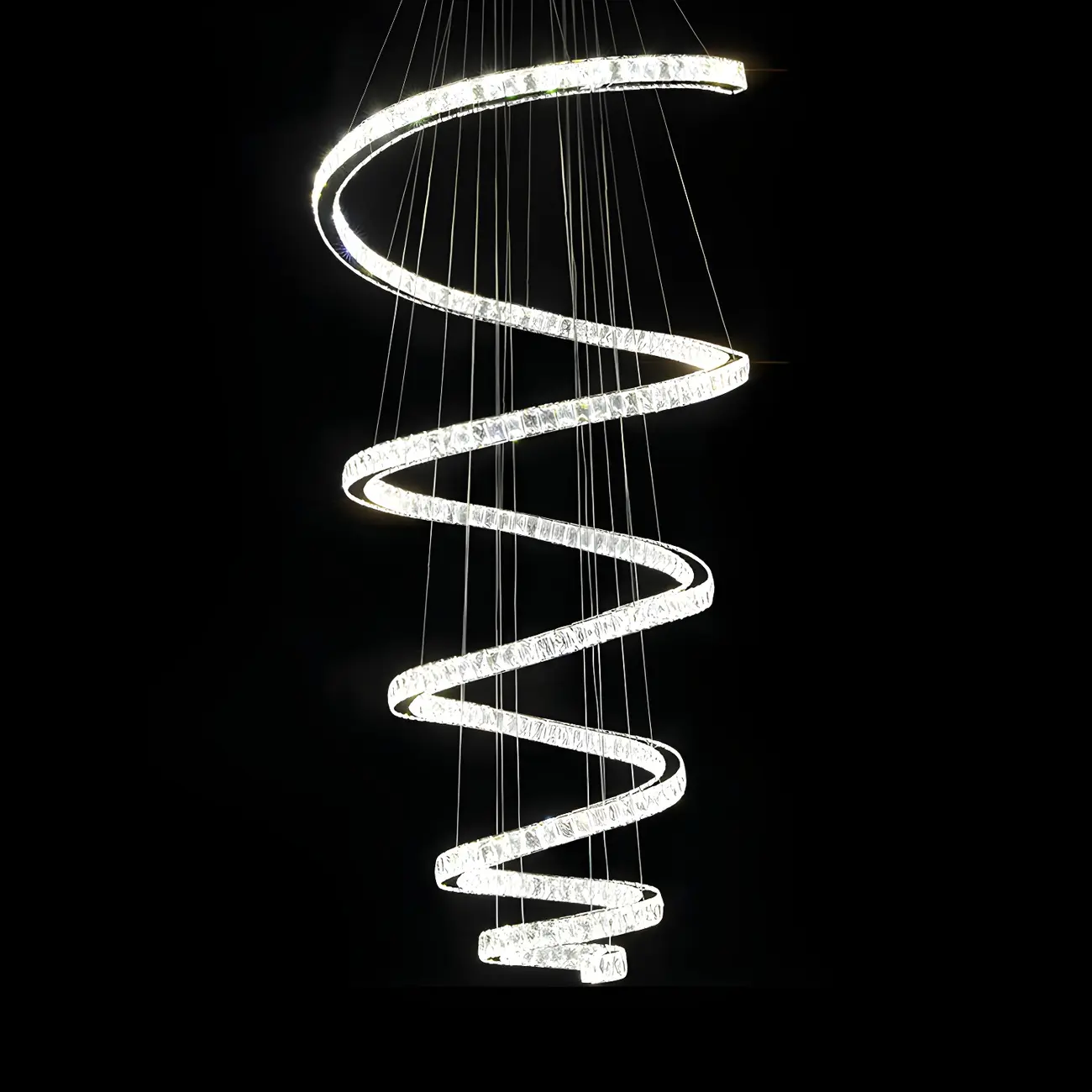 Large Modern Spiral LED Ceiling Crystal Chandelier Tiered Light