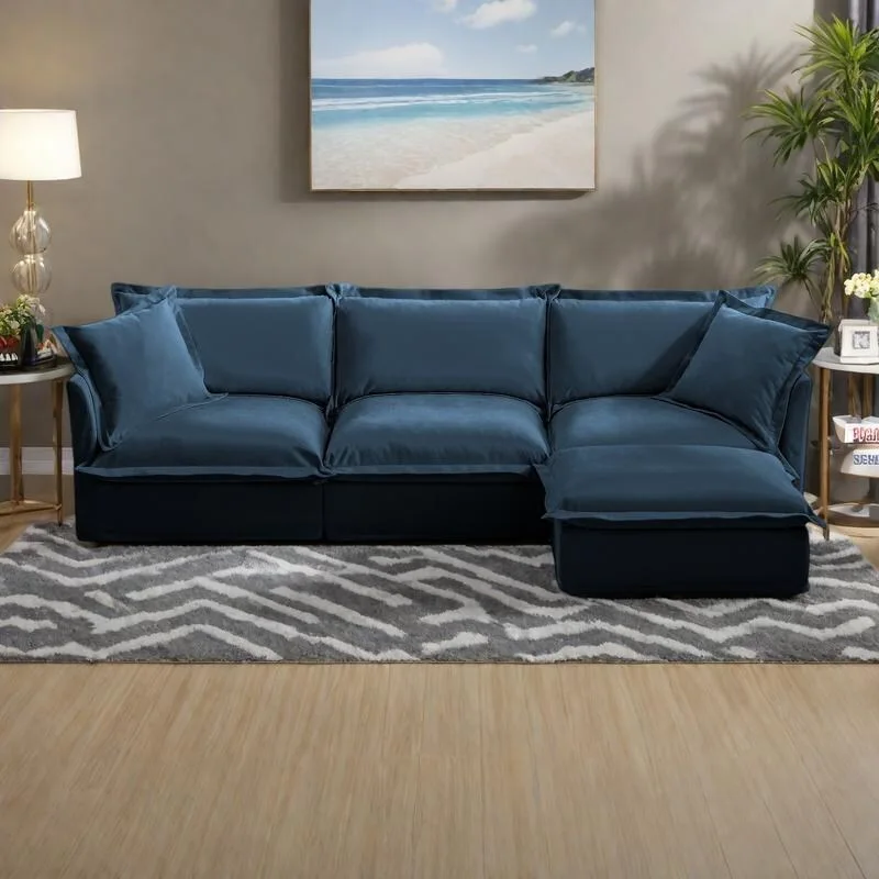 120 Chenille L-Shaped Sectional with Convertible Ottoman & 2 Pillows and 3-Seater Cloud Couch