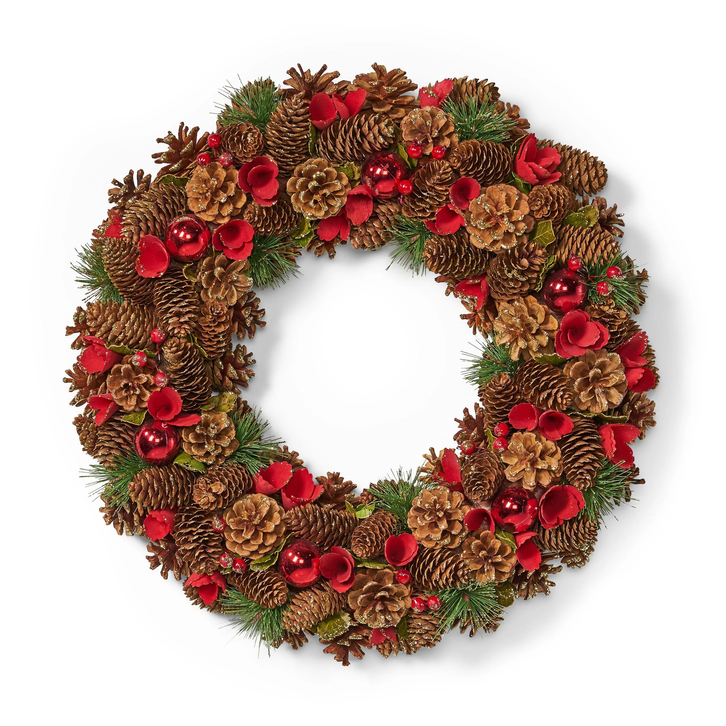 18.5 Pine Cone and Glitter Unlit Artificial Christmas Wreath - NH466313