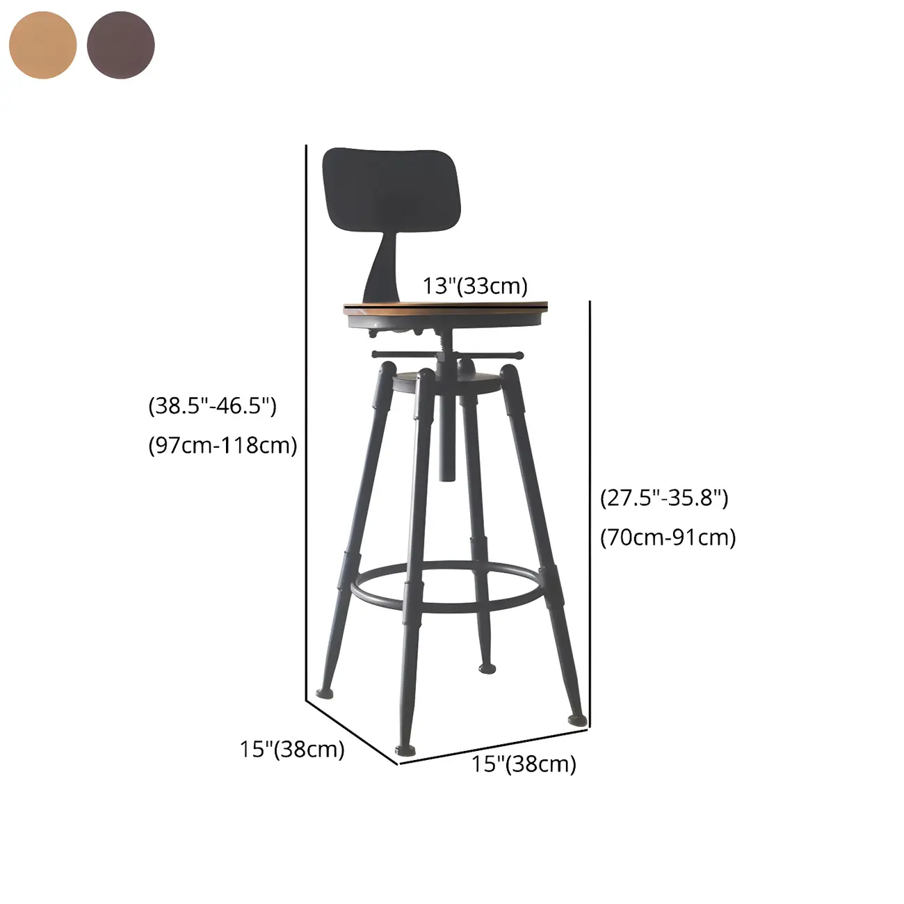 Industrial Metal Leather Swivel Bar Stools with Back