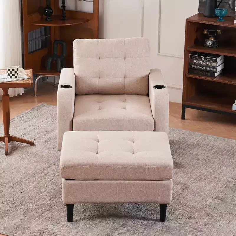 GDFStudio Brooke Modern Upholstered Tufted Armchair and Storage Ottoman Set