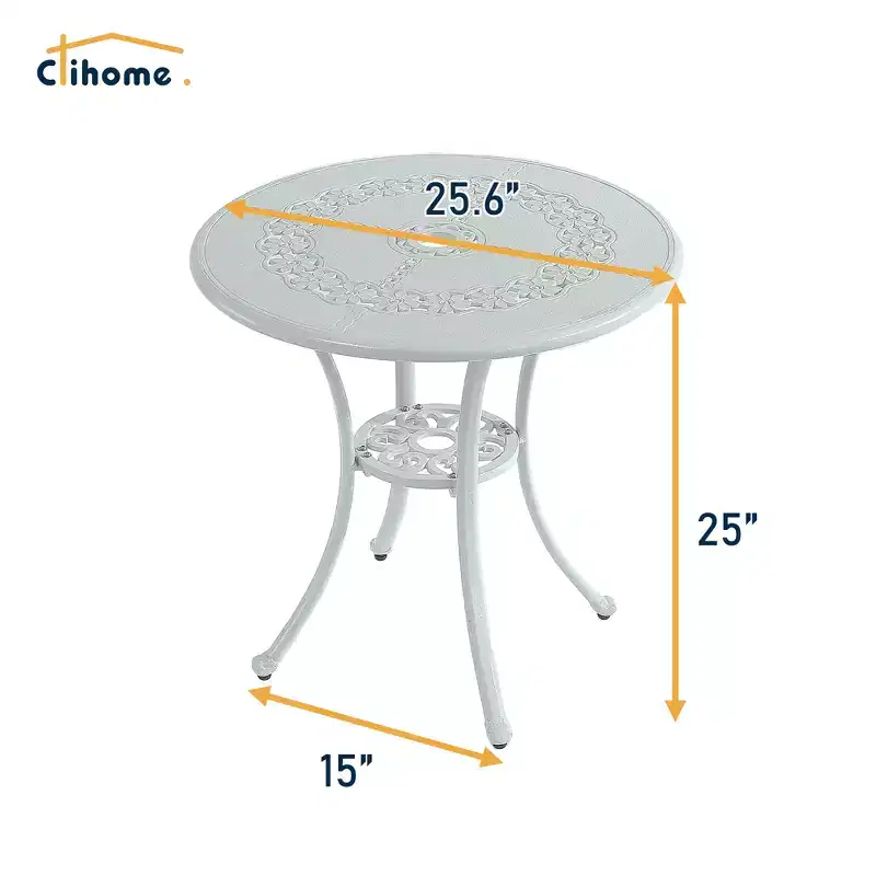 CLIHOME 3-Piece Cast Aluminum Bistro with Umbrella Hole Table and Chairs Set