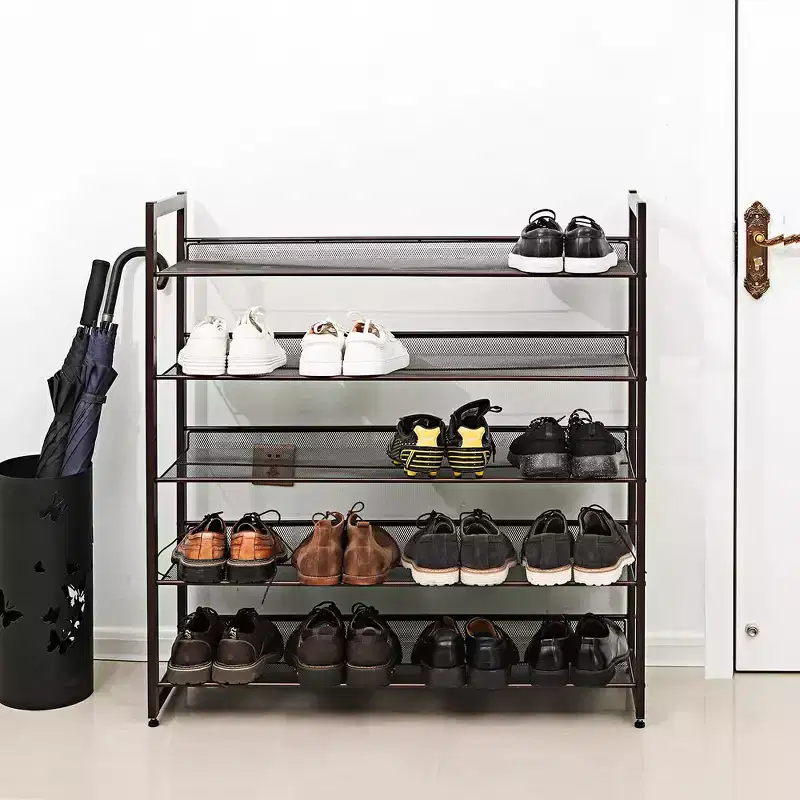 SONGMICS Shoe Rack, 5-Tier Stackable Shoe Storage Shelf, Metal Mesh, Flat or Angled Shoe Organizer Rack for 20 to 25 Pairs Bronze
