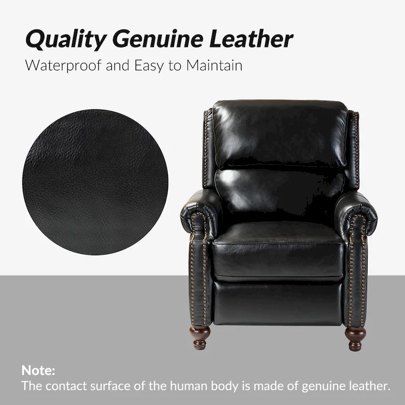 Gabriela Mid-Century Modern Genuine Leather Recliner Nail Head Trim Set of 2 by HULALA HOME