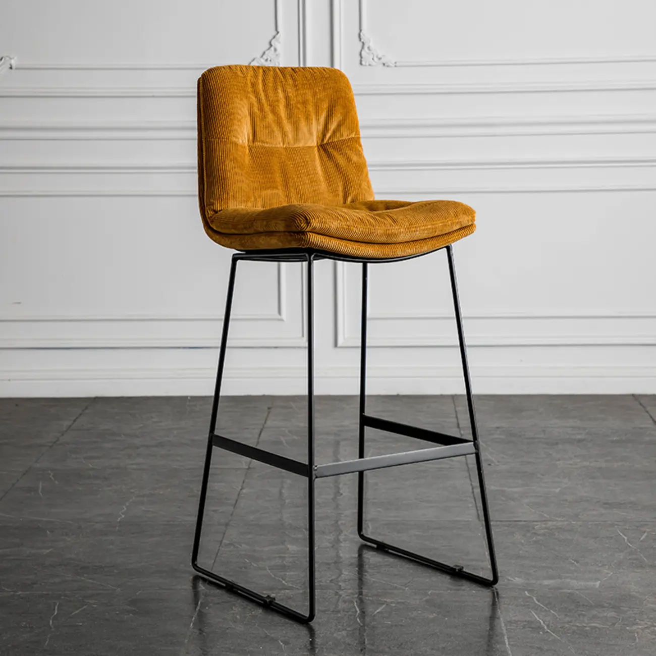 Modern Upholstered Low Back Metal Sled Bar Stools