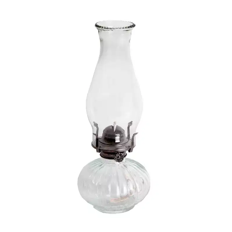 Lehman's Rayo Ellipse Oil Lamp, Indoor Non-Electric Lighting for Everyday or Emergencies, Clear Glass Font and Chimney, Silver-Plated Burner, 13 inch