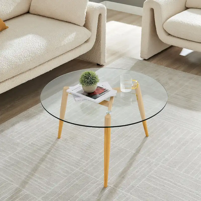 Danya B. Van Beuren Coffee Table with Taper Legs and Glass Tabletop