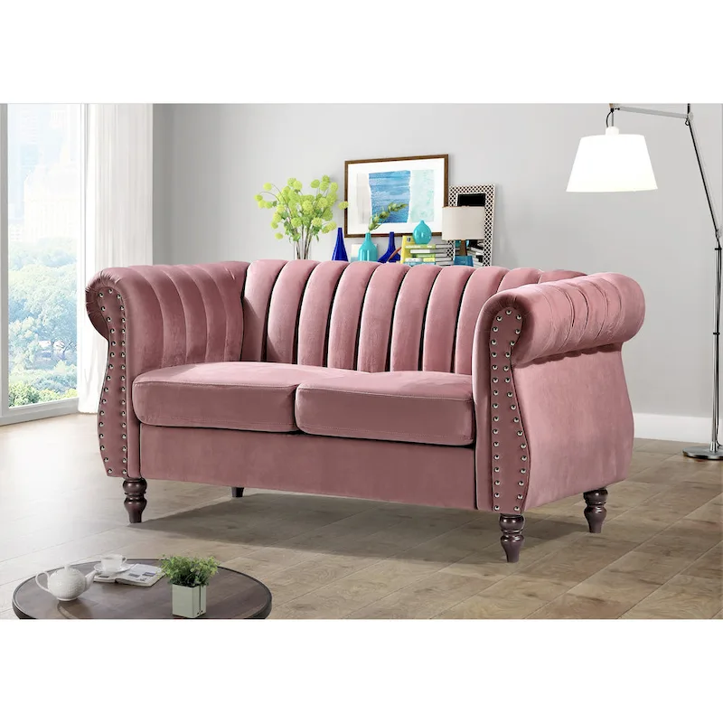 Charlot Velvet Chesterfield Rolled Arm Loveseat