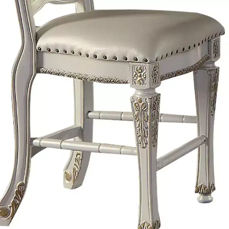 20" Vendome Dining Chair Antique Pearl Finish - Acme Furniture: Elegant Leather Upholstery, Nailhead Trim, Wood Frame